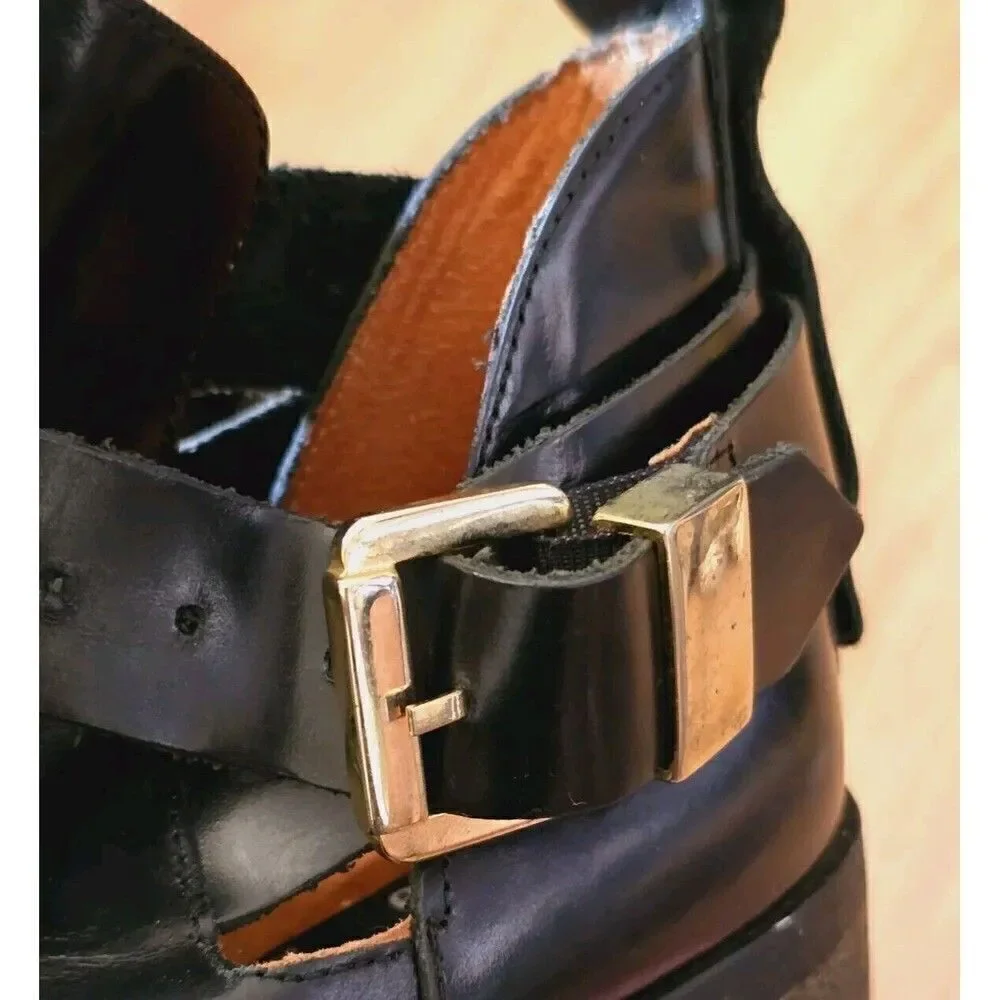 Miista Leather Strap Bootie with Buckle EU 38 US 7.5 Western Gold Hardware